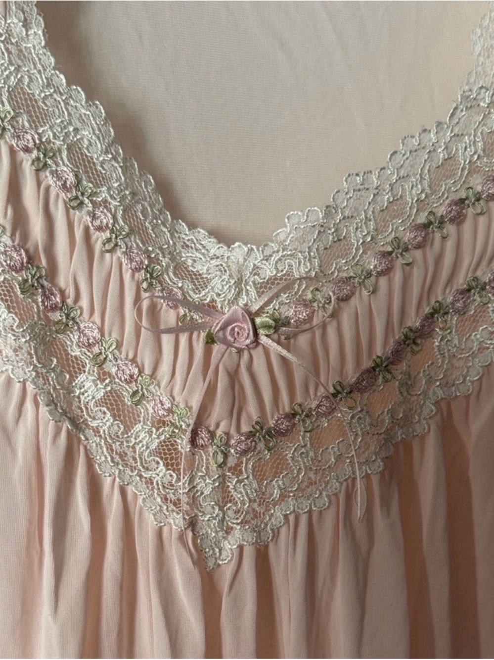 Miss Elaine Soft Pink Lace-Trim Chemise with Rose Detail
